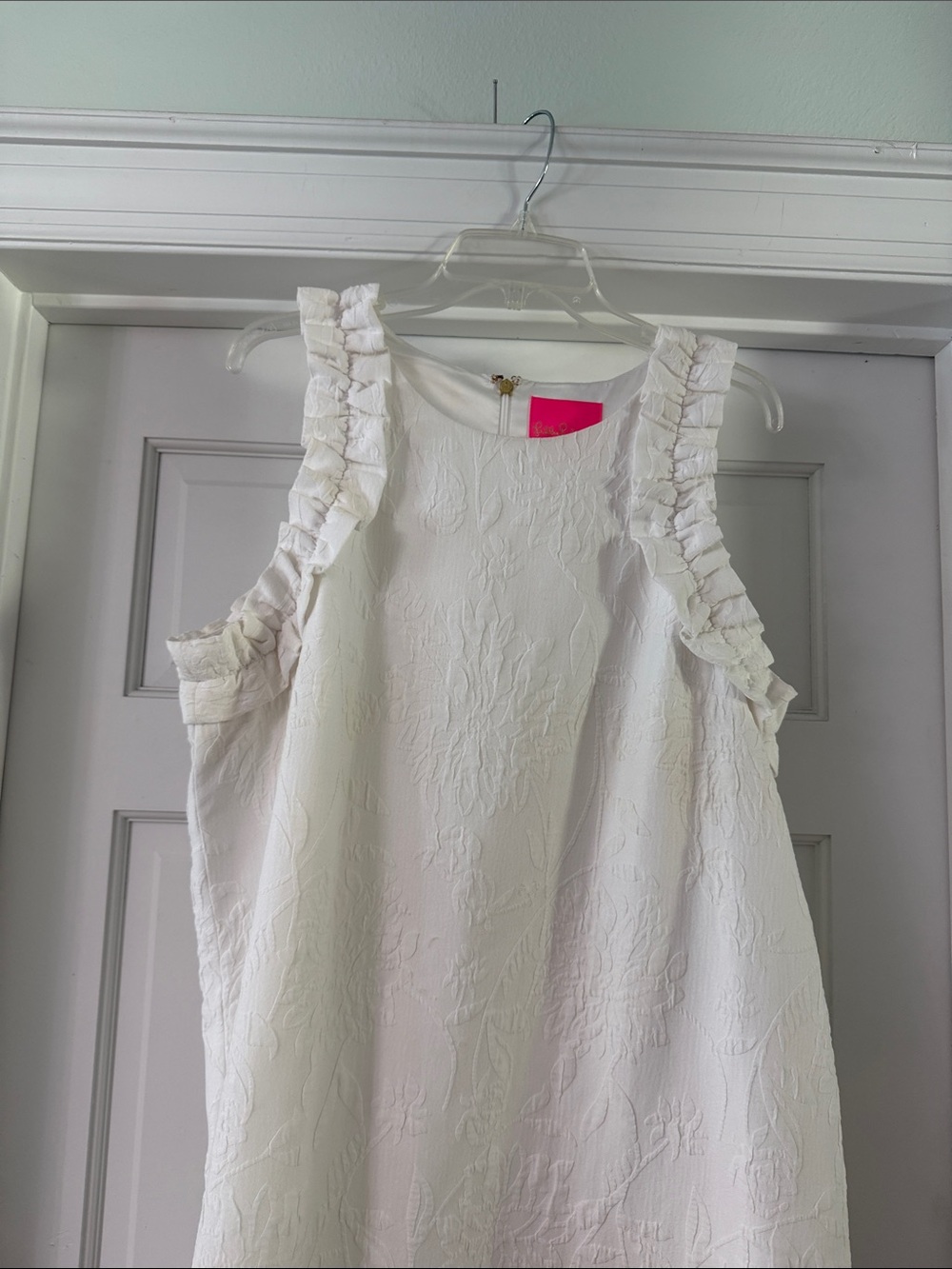 Lilly Pulitzer White Textured Ruffle-Shoulder Midi Dress